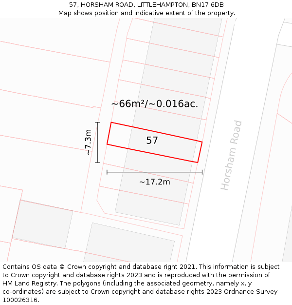 57, HORSHAM ROAD, LITTLEHAMPTON, BN17 6DB: Plot and title map