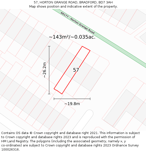 57, HORTON GRANGE ROAD, BRADFORD, BD7 3AH: Plot and title map