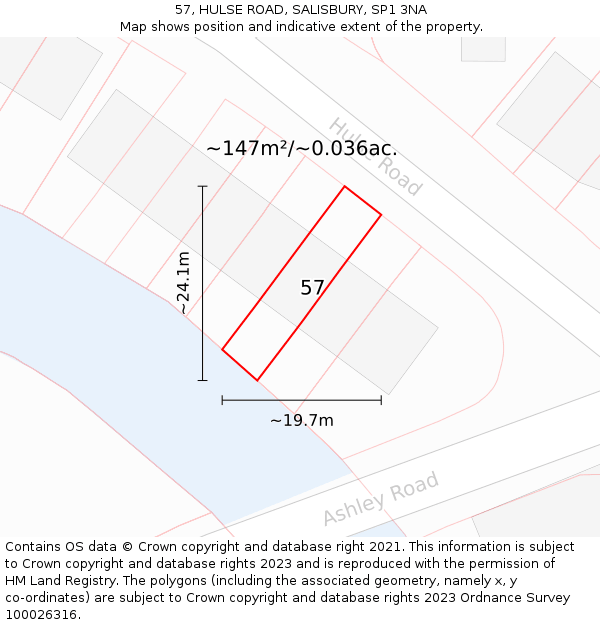 57, HULSE ROAD, SALISBURY, SP1 3NA: Plot and title map