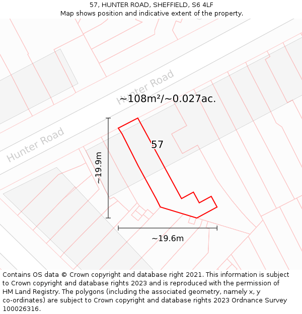57, HUNTER ROAD, SHEFFIELD, S6 4LF: Plot and title map