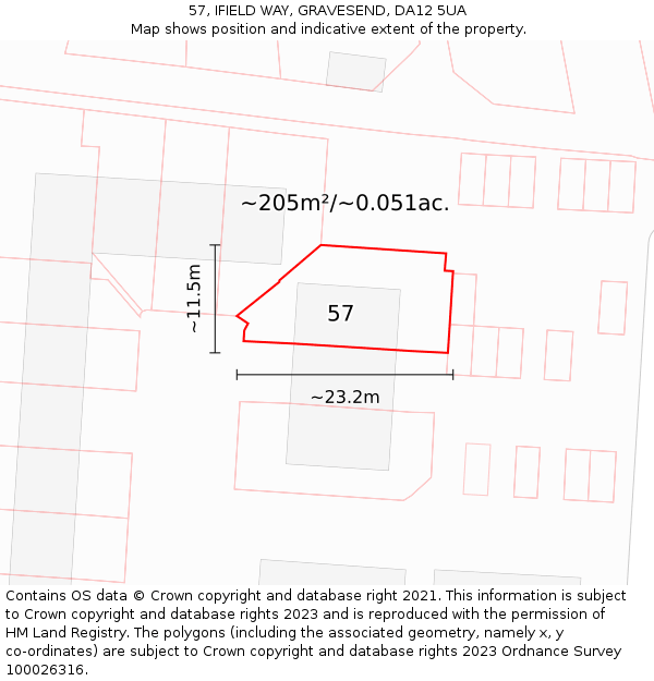 57, IFIELD WAY, GRAVESEND, DA12 5UA: Plot and title map