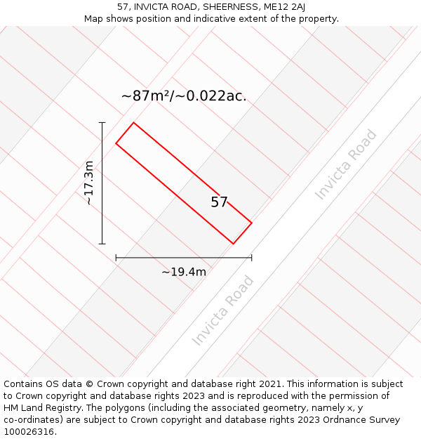 57, INVICTA ROAD, SHEERNESS, ME12 2AJ: Plot and title map