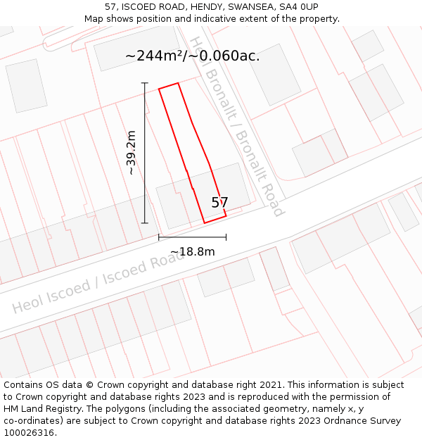 57, ISCOED ROAD, HENDY, SWANSEA, SA4 0UP: Plot and title map