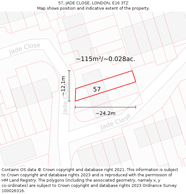57, JADE CLOSE, LONDON, E16 3TZ: Plot and title map