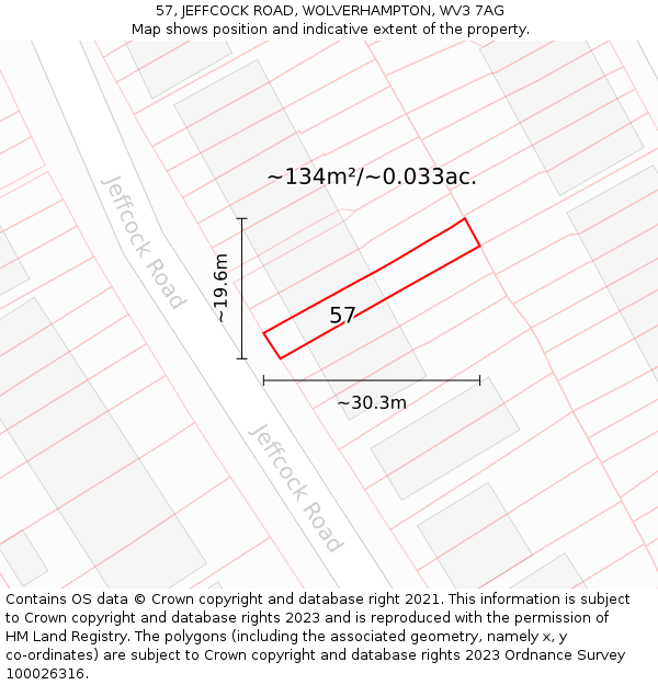 57, JEFFCOCK ROAD, WOLVERHAMPTON, WV3 7AG: Plot and title map
