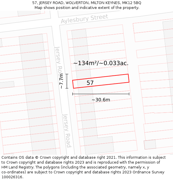 57, JERSEY ROAD, WOLVERTON, MILTON KEYNES, MK12 5BQ: Plot and title map