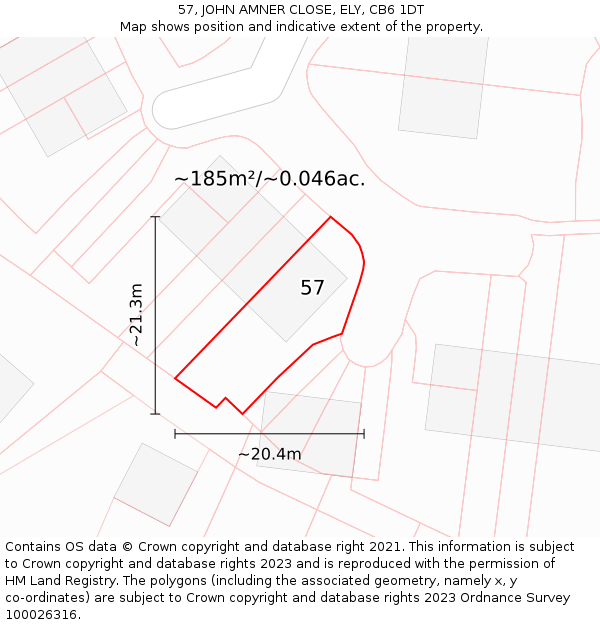 57, JOHN AMNER CLOSE, ELY, CB6 1DT: Plot and title map