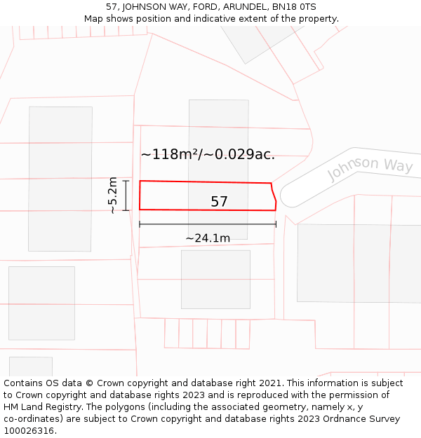 57, JOHNSON WAY, FORD, ARUNDEL, BN18 0TS: Plot and title map