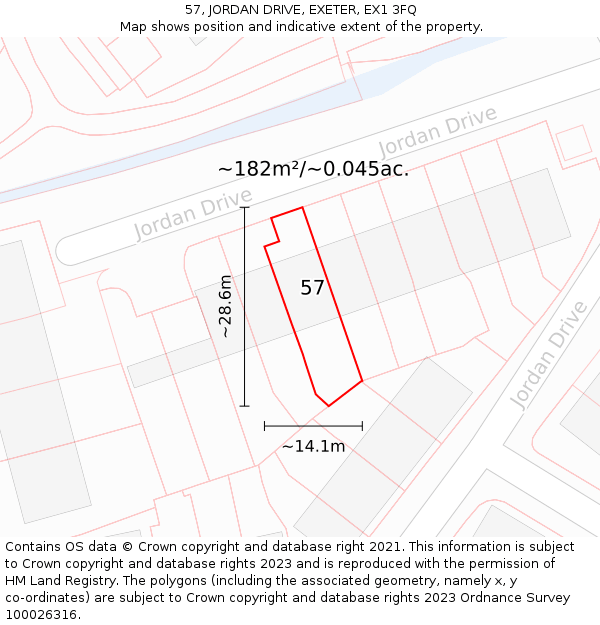 57, JORDAN DRIVE, EXETER, EX1 3FQ: Plot and title map