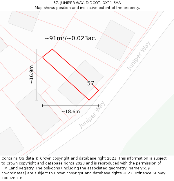 57, JUNIPER WAY, DIDCOT, OX11 6AA: Plot and title map