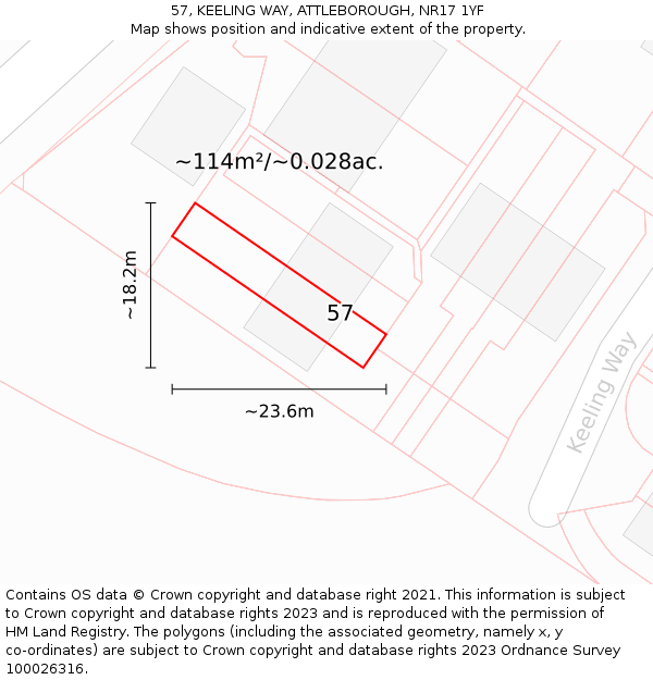 57, KEELING WAY, ATTLEBOROUGH, NR17 1YF: Plot and title map