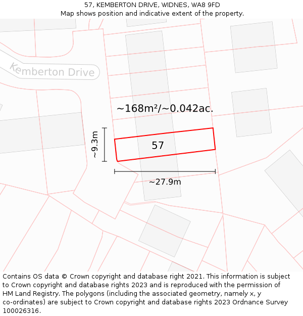 57, KEMBERTON DRIVE, WIDNES, WA8 9FD: Plot and title map