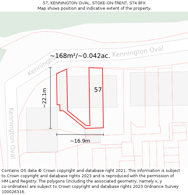 57, KENNINGTON OVAL, STOKE-ON-TRENT, ST4 8FX: Plot and title map