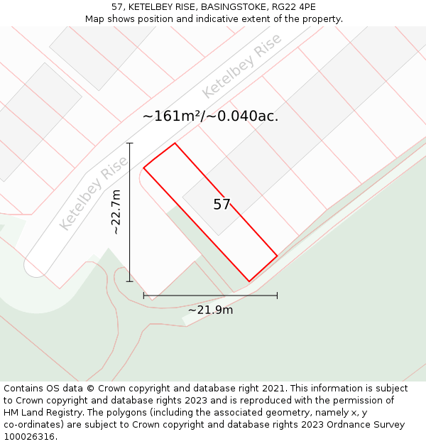 57, KETELBEY RISE, BASINGSTOKE, RG22 4PE: Plot and title map