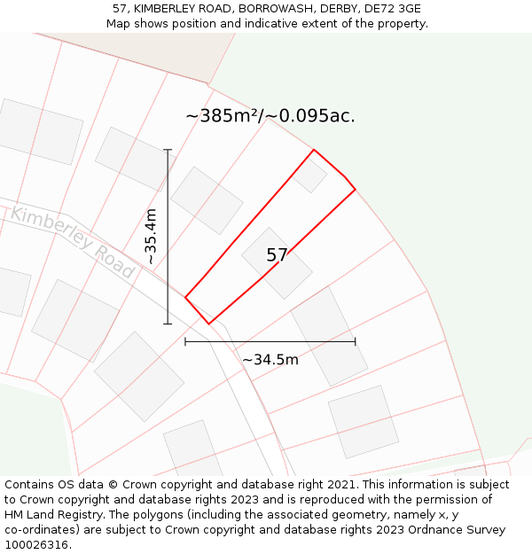 57, KIMBERLEY ROAD, BORROWASH, DERBY, DE72 3GE: Plot and title map