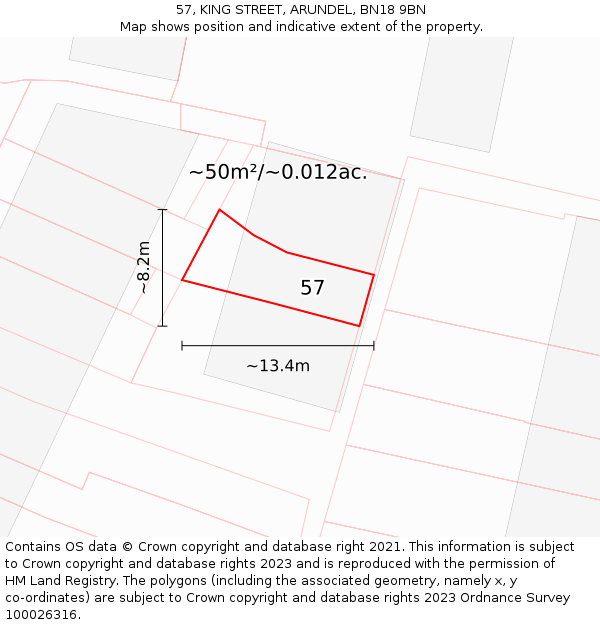57, KING STREET, ARUNDEL, BN18 9BN: Plot and title map