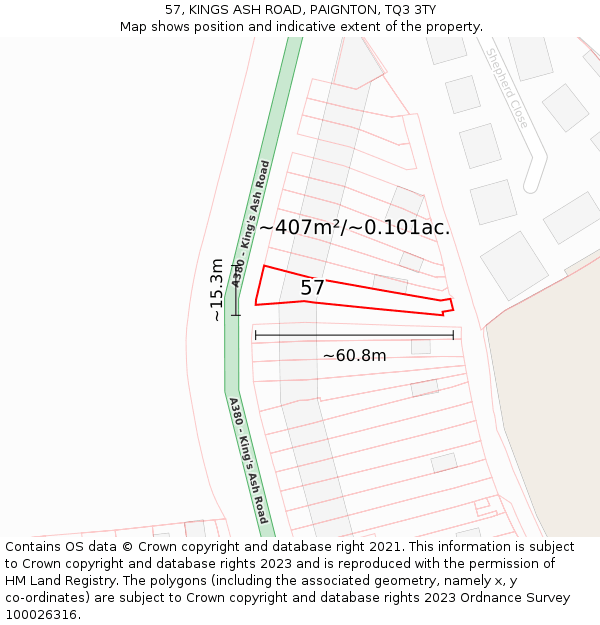 57, KINGS ASH ROAD, PAIGNTON, TQ3 3TY: Plot and title map