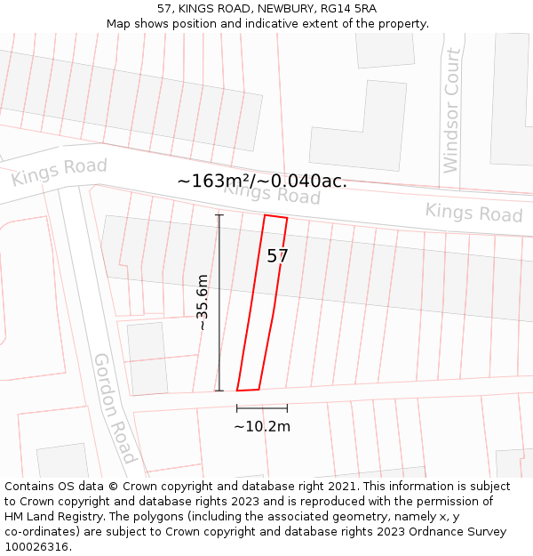 57, KINGS ROAD, NEWBURY, RG14 5RA: Plot and title map