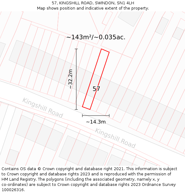 57, KINGSHILL ROAD, SWINDON, SN1 4LH: Plot and title map