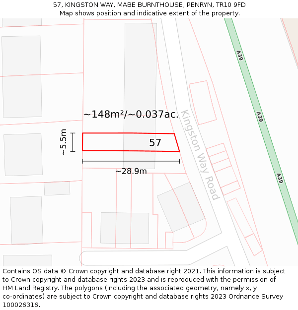57, KINGSTON WAY, MABE BURNTHOUSE, PENRYN, TR10 9FD: Plot and title map