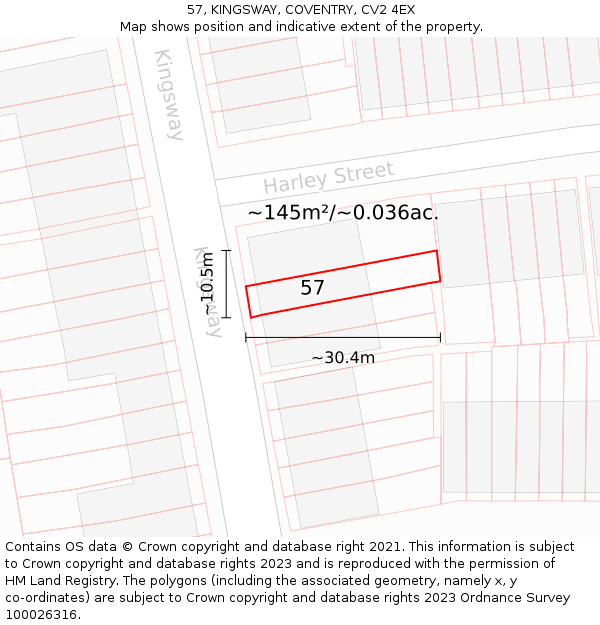 57, KINGSWAY, COVENTRY, CV2 4EX: Plot and title map
