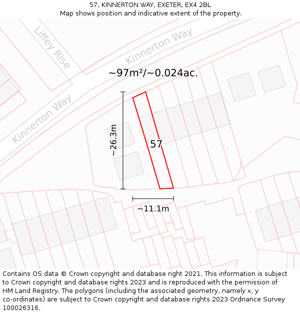 57, KINNERTON WAY, EXETER, EX4 2BL: Plot and title map