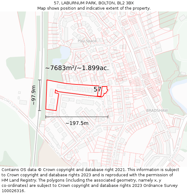 57, LABURNUM PARK, BOLTON, BL2 3BX: Plot and title map