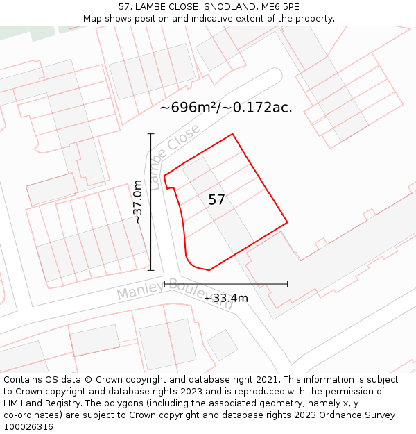 57, LAMBE CLOSE, SNODLAND, ME6 5PE: Plot and title map