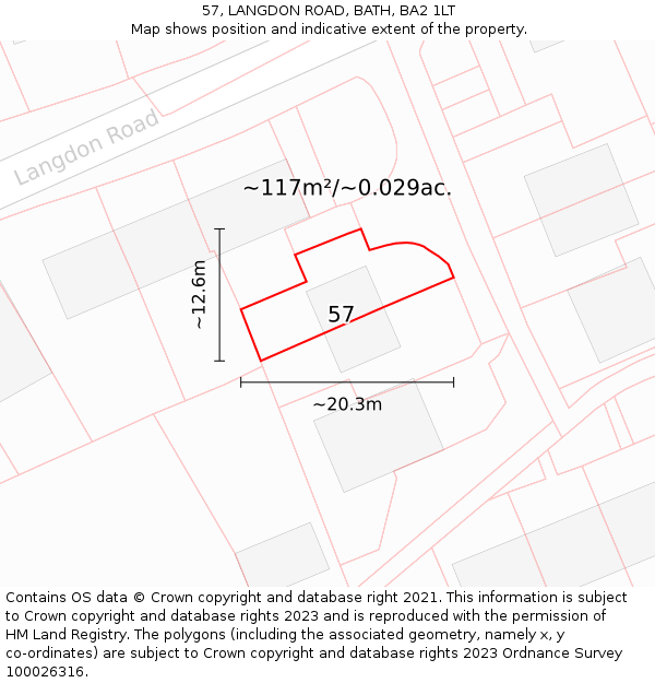 57, LANGDON ROAD, BATH, BA2 1LT: Plot and title map