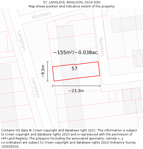 57, LANGLEYS, BASILDON, SS16 5DN: Plot and title map