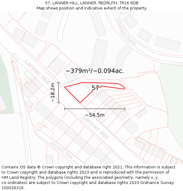 57, LANNER HILL, LANNER, REDRUTH, TR16 6DB: Plot and title map