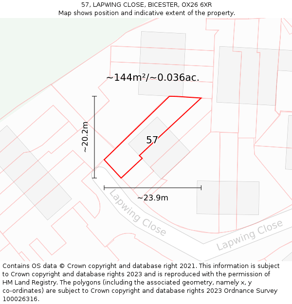 57, LAPWING CLOSE, BICESTER, OX26 6XR: Plot and title map