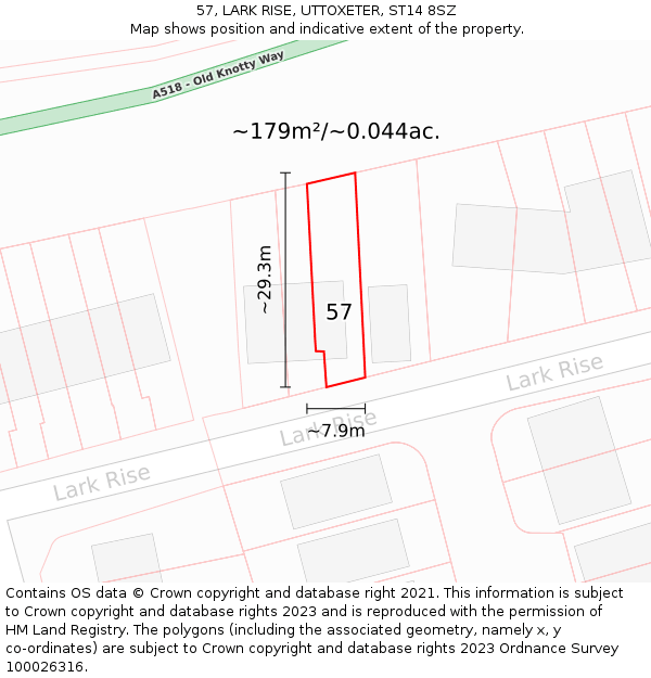 57, LARK RISE, UTTOXETER, ST14 8SZ: Plot and title map