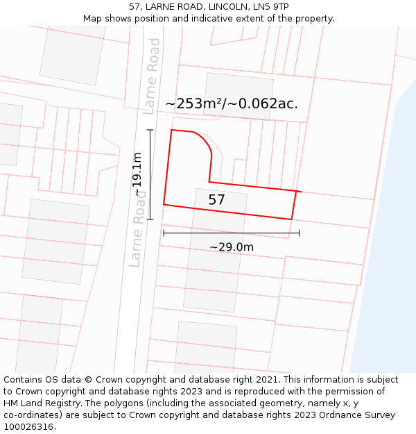 57, LARNE ROAD, LINCOLN, LN5 9TP: Plot and title map