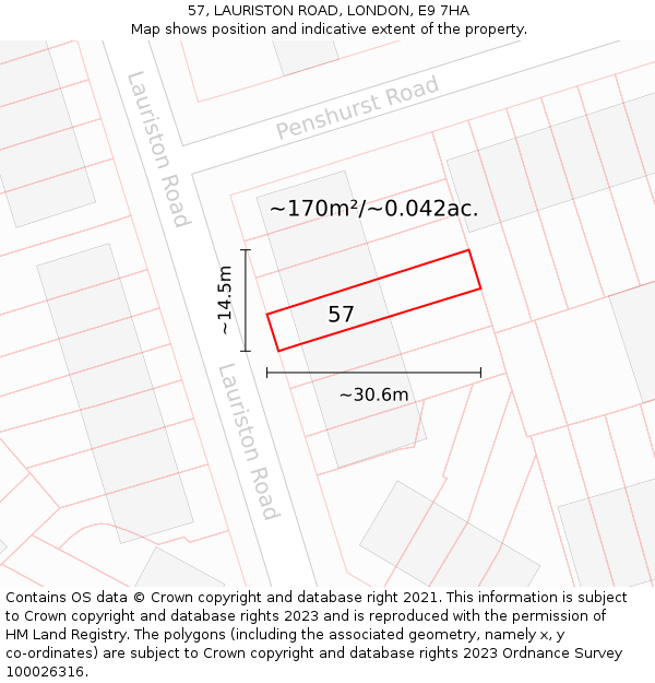 57, LAURISTON ROAD, LONDON, E9 7HA: Plot and title map