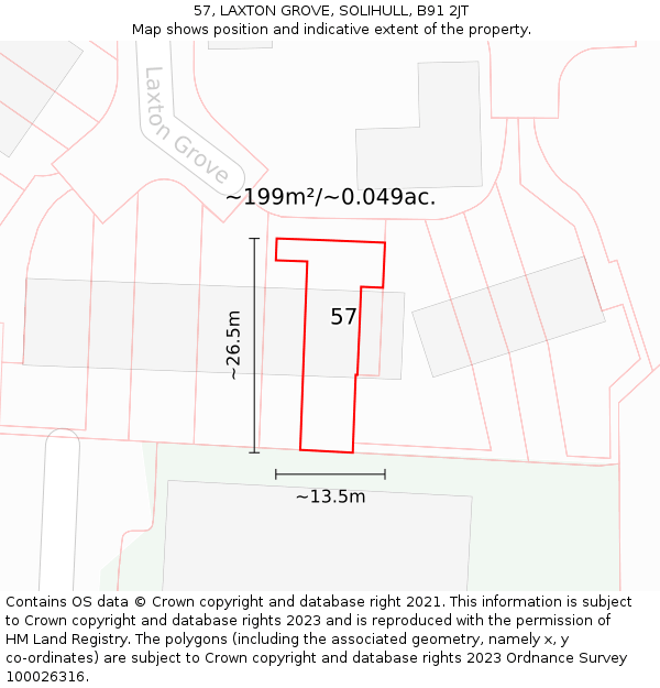 57, LAXTON GROVE, SOLIHULL, B91 2JT: Plot and title map