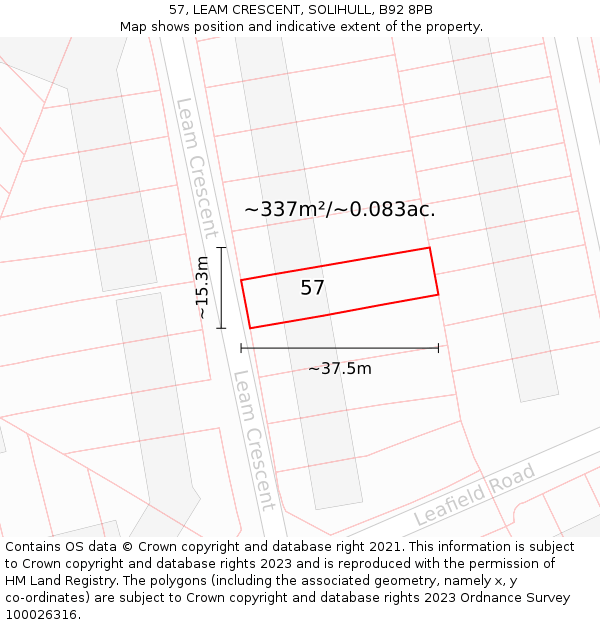 57, LEAM CRESCENT, SOLIHULL, B92 8PB: Plot and title map