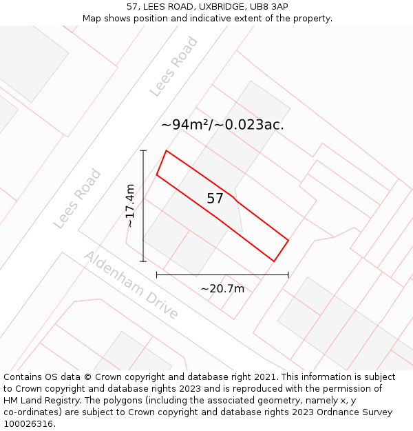 57, LEES ROAD, UXBRIDGE, UB8 3AP: Plot and title map