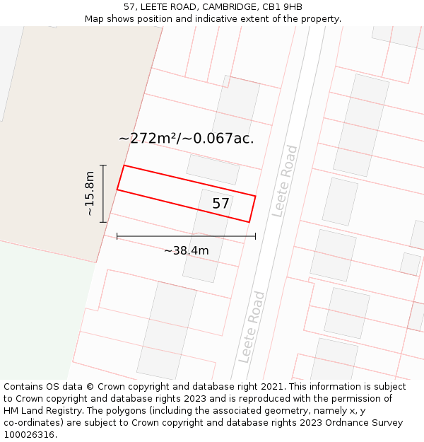57, LEETE ROAD, CAMBRIDGE, CB1 9HB: Plot and title map