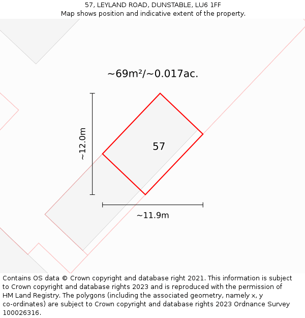 57, LEYLAND ROAD, DUNSTABLE, LU6 1FF: Plot and title map