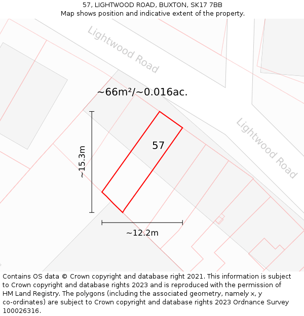 57, LIGHTWOOD ROAD, BUXTON, SK17 7BB: Plot and title map