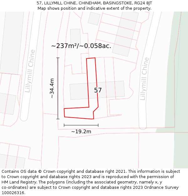 57, LILLYMILL CHINE, CHINEHAM, BASINGSTOKE, RG24 8JT: Plot and title map