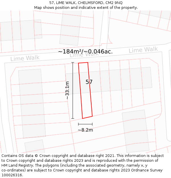 57, LIME WALK, CHELMSFORD, CM2 9NQ: Plot and title map
