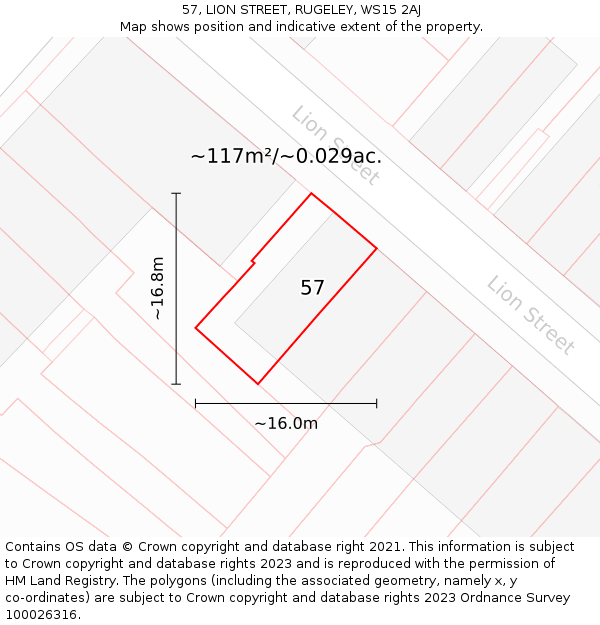 57, LION STREET, RUGELEY, WS15 2AJ: Plot and title map