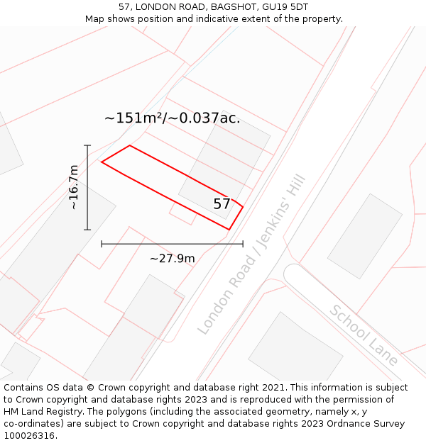 57, LONDON ROAD, BAGSHOT, GU19 5DT: Plot and title map