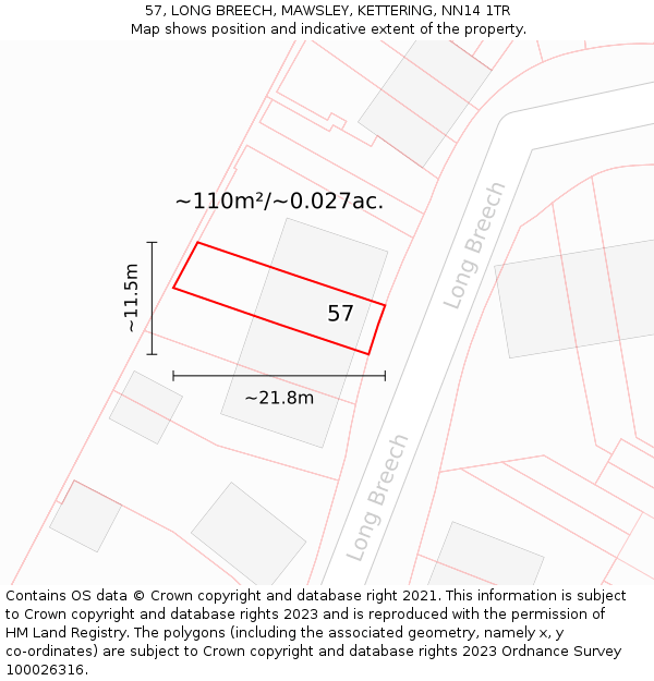 57, LONG BREECH, MAWSLEY, KETTERING, NN14 1TR: Plot and title map