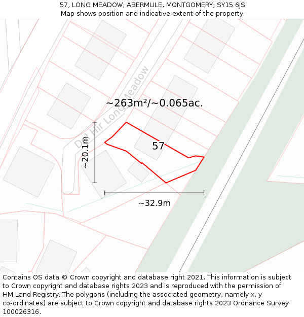 57, LONG MEADOW, ABERMULE, MONTGOMERY, SY15 6JS: Plot and title map
