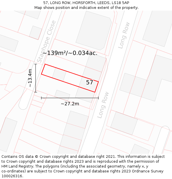 57, LONG ROW, HORSFORTH, LEEDS, LS18 5AP: Plot and title map