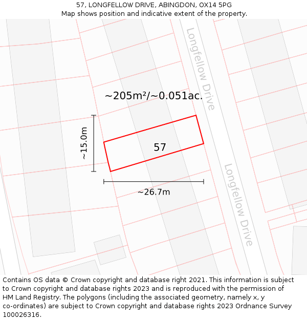 57, LONGFELLOW DRIVE, ABINGDON, OX14 5PG: Plot and title map