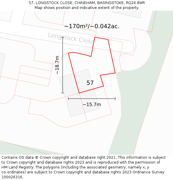 57, LONGSTOCK CLOSE, CHINEHAM, BASINGSTOKE, RG24 8WR: Plot and title map